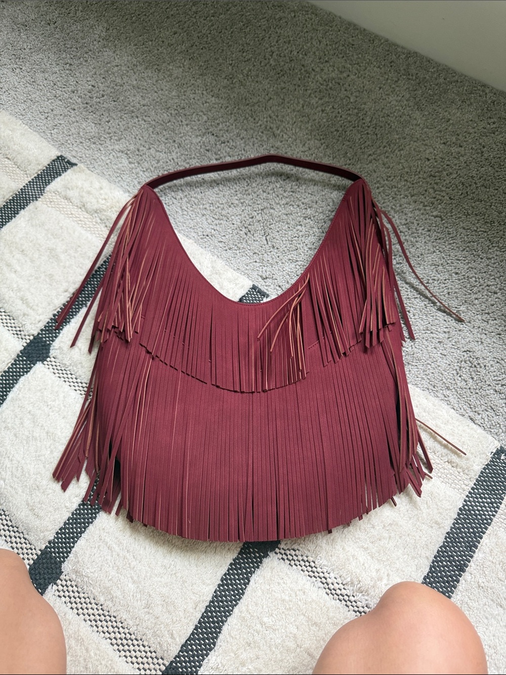 8 Other Reasons Wine Red Layered Fringe Shoulder Bag